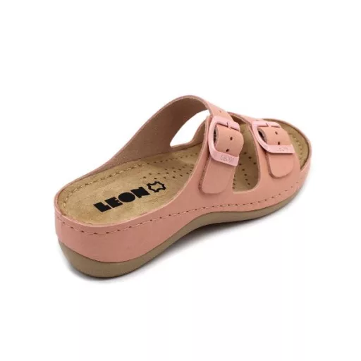 955 LEON lapos talpú csatos női gyógypapucs rózsaszín