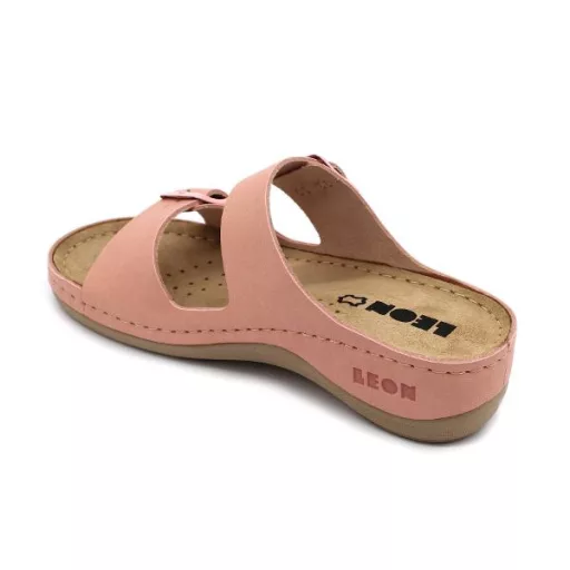 955 LEON lapos talpú csatos női gyógypapucs rózsaszín