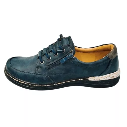 VIENNA kollekciós kényelmi cipő, bőr talpbetéttel, gumis fűzővel és cipzárral kék