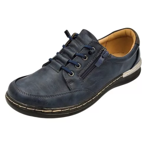 VIENNA kollekciós kényelmi cipő, bőr talpbetéttel, gumis fűzővel és cipzárral kék