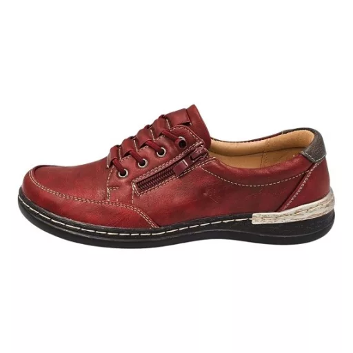 VIENNA kollekciós kényelmi cipő, bőr talpbetéttel, gumis fűzővel és cipzárral bordó