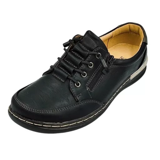 VIENNA kollekciós kényelmi cipő, bőr talpbetéttel, gumis fűzővel és cipzárral fekete