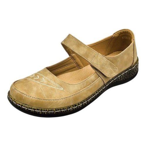 Athén gojzervarrott női pántos cipő bőr talpbetéttel beige
