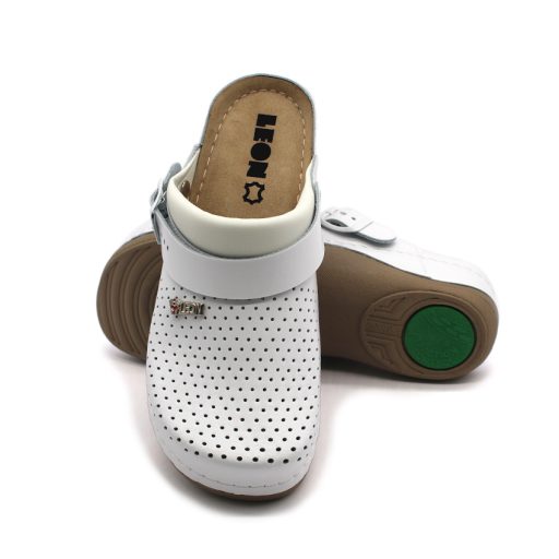 991 Női munkavédelmi bőr klumpa – állítható, sarokpántos, csúszásmentes fehér