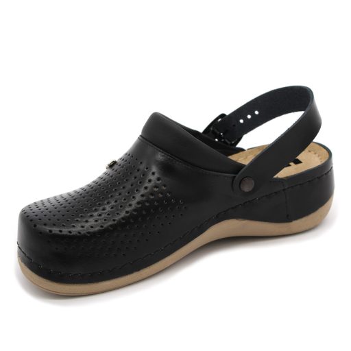 991 Női munkavédelmi bőr klumpa – állítható, sarokpántos, csúszásmentes fekete