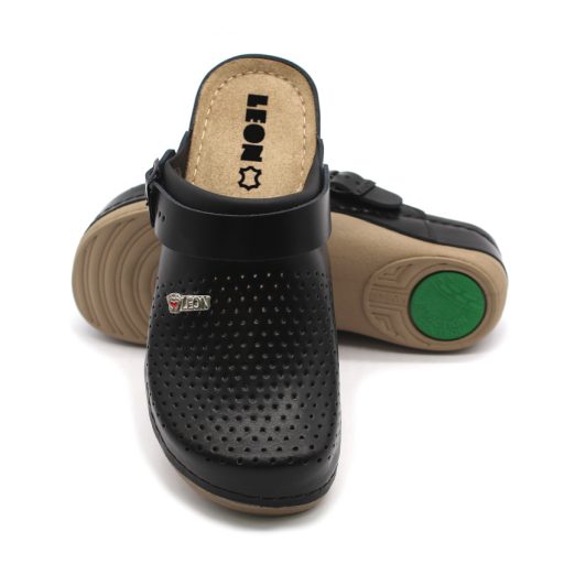 991 Női munkavédelmi bőr klumpa – állítható, sarokpántos, csúszásmentes fekete