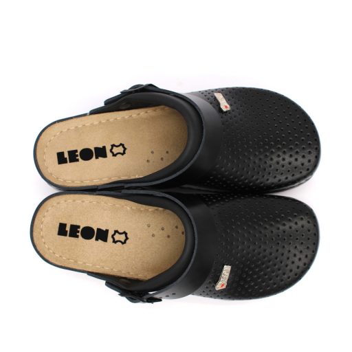 991 Női munkavédelmi bőr klumpa – állítható, sarokpántos, csúszásmentes fekete