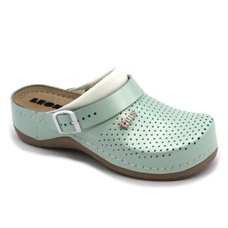   991 Női munkavédelmi bőr klumpa – állítható, sarokpántos, csúszásmentes zöld