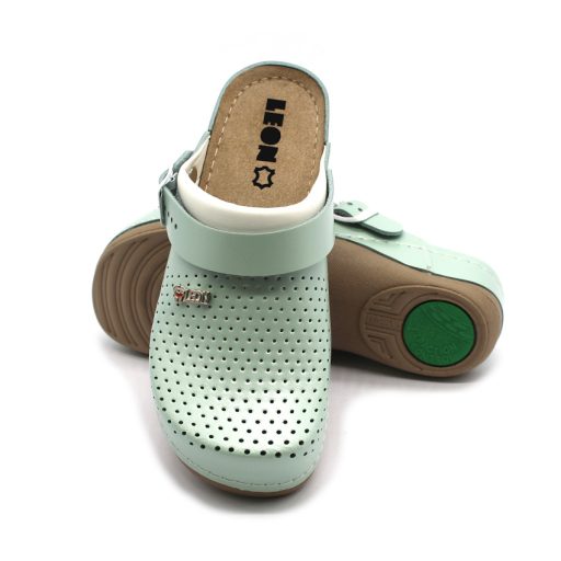 991 Női munkavédelmi bőr klumpa – állítható, sarokpántos, csúszásmentes zöld