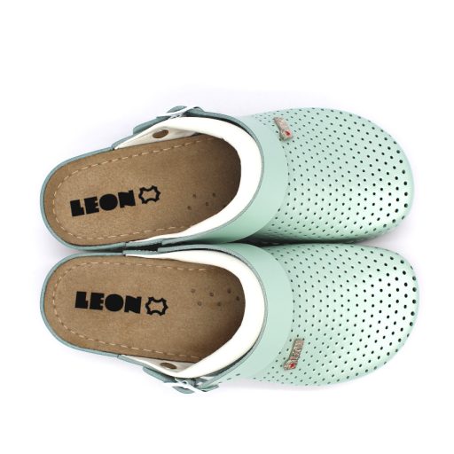 991 Női munkavédelmi bőr klumpa – állítható, sarokpántos, csúszásmentes zöld