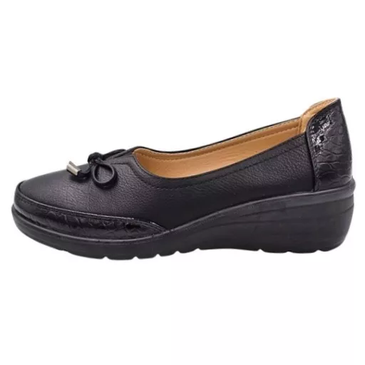 Luxe Bow csinos lakk és masni díszes fekete női félcipő bőr talpbetéttel