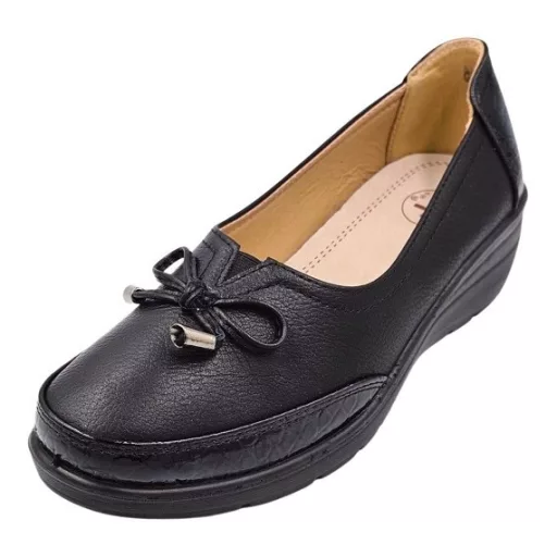 Luxe Bow csinos lakk és masni díszes fekete női félcipő bőr talpbetéttel