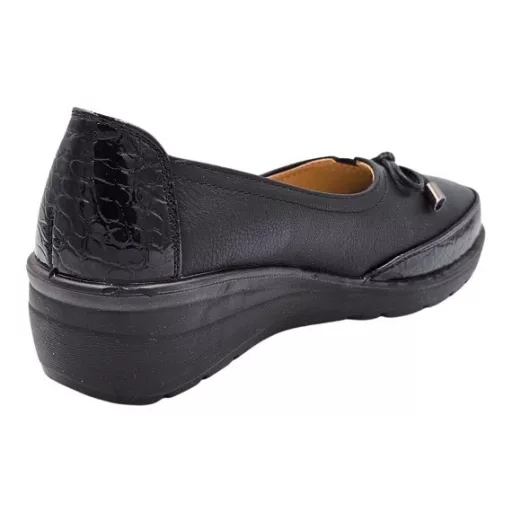 Luxe Bow csinos lakk és masni díszes fekete női félcipő bőr talpbetéttel