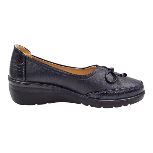 Luxe Bow csinos lakk és masni díszes sötétkék női félcipő bőr talpbetéttel