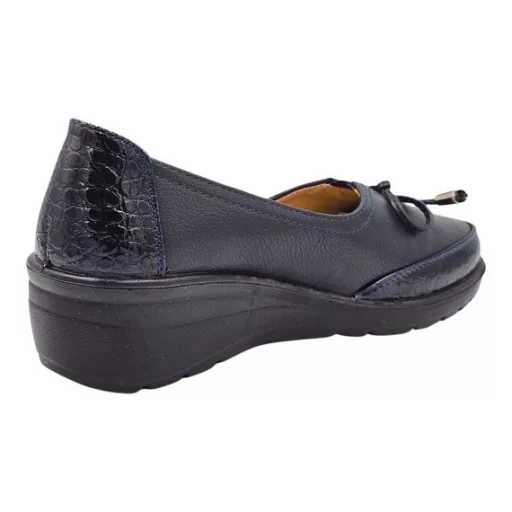 Luxe Bow csinos lakk és masni díszes sötétkék női félcipő bőr talpbetéttel