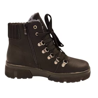   Utolsó Pár !!!!!  CRUSH fűzős, cipzáros vastag talpú bélelt női bakancs fekete