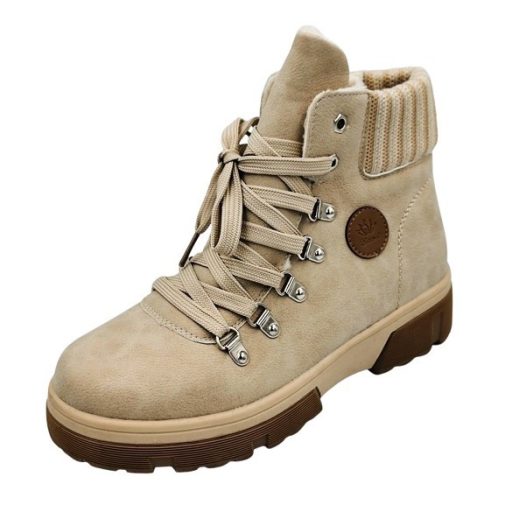 CRUSH fűzős, cipzáros vastag talpú bélelt női bakancs beige