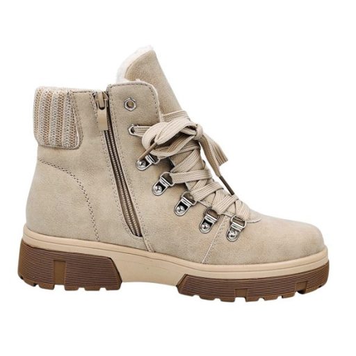 CRUSH fűzős, cipzáros vastag talpú bélelt női bakancs beige