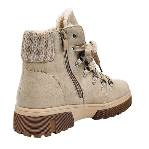 CRUSH fűzős, cipzáros vastag talpú bélelt női bakancs beige