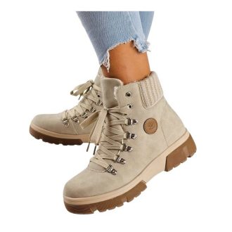 CRUSH fűzős, cipzáros vastag talpú bélelt női bakancs beige   CRUSH fűzős, cipzáros vastag talpú bélelt női bakancs beige