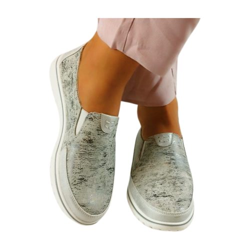 Silver Beauty batikolt kollekció fehér ezüst női slip-on cipő