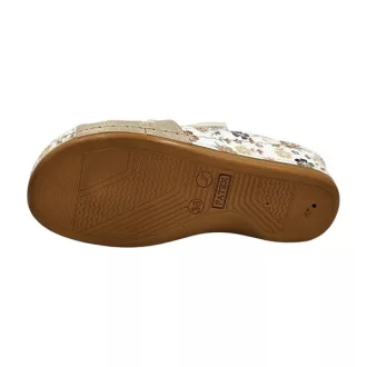   Anatomic biokomfort egy tépőzáras női papucs - fonatdíszes beige - barna virágos