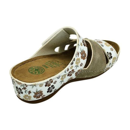 Anatomic biokomfort egy tépőzáras női papucs - fonatdíszes beige - barna virágos