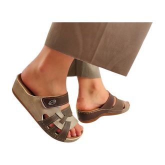  Anatomic biokomfort egy tépőzáras női papucs - fonatdíszes barna-beige