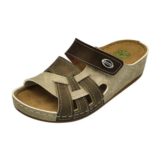 Anatomic biokomfort egy tépőzáras női papucs - fonatdíszes barna-beige