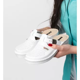 V260 Leon Comfort női valódi bőr  papucs fehér