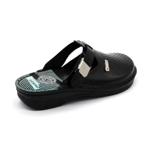V260 Leon Comfort női valódi bőr munkavédelmi papucs fekete