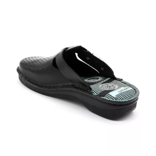 V260 Leon Comfort női valódi bőr munkavédelmi papucs fekete