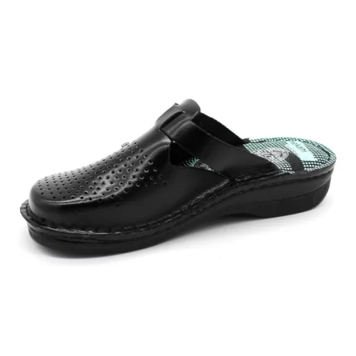 V260 Leon Comfort női valódi bőr munkavédelmi papucs fekete