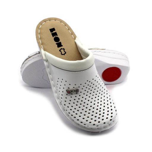 V262 LEON Comfort női bőr klumpa zselés talpbetéttel fehér