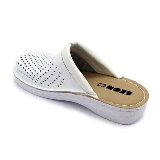 V262 LEON Comfort női bőr klumpa zselés talpbetéttel fehér