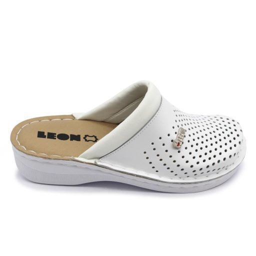 V262 LEON Comfort női bőr klumpa zselés talpbetéttel fehér