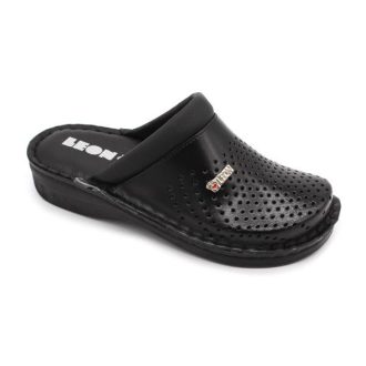   V262 LEON Comfort női bőr klumpa zselés talpbetéttel fekete
