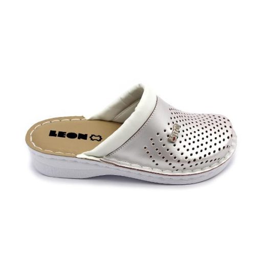 V262 LEON Comfort női bőr klumpa zselés talpbetéttel perla