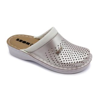   V262 LEON Comfort női bőr klumpa zselés talpbetéttel perla
