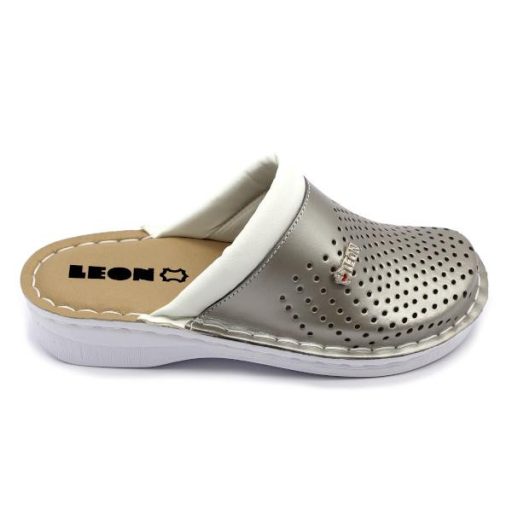 V262 LEON Comfort női bőr klumpa zselés talpbetéttel pezsgő